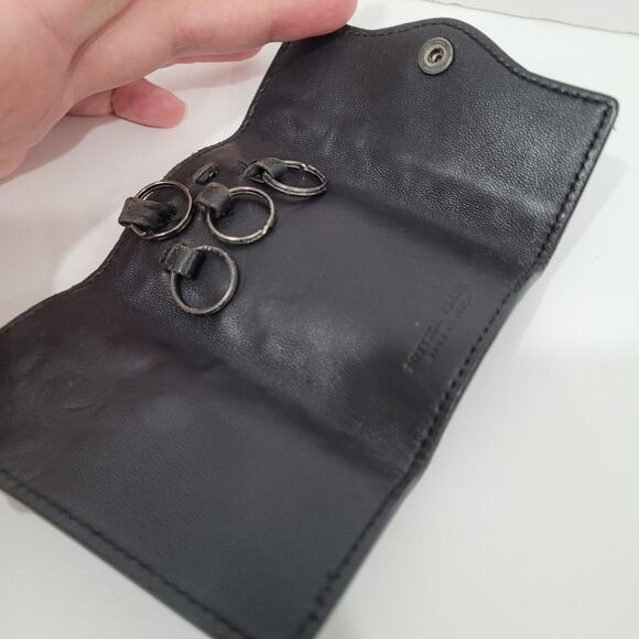 BOTTEGA VENETA Interatiato Woven Leather Key Holder Wallet Case 4 Rings Black - Picture 3 of 10